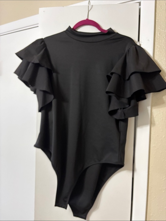 Tops - MOVING SALE!!  Womens Black Ruffle Sleeve Bodysuit